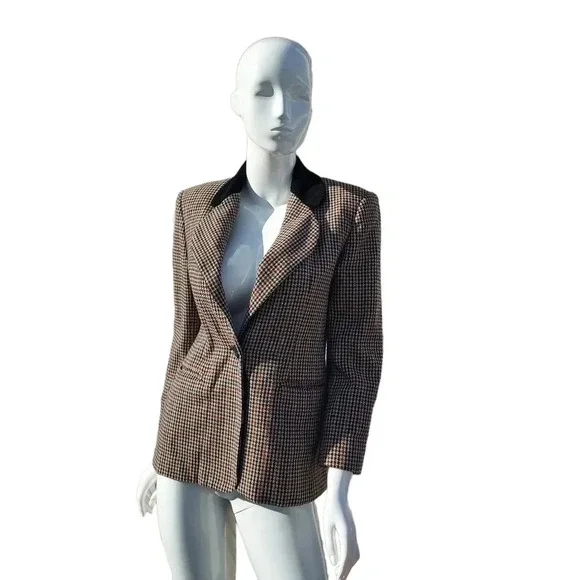Joan Leslie Size 6 Womens  Brown and Black Squared Blazer with Velvet Collar - Picture 5 of 16